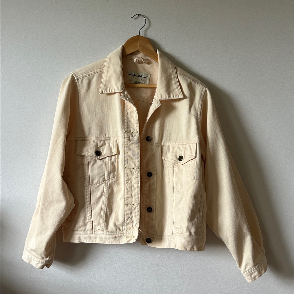 Vintage Eddie Bauer Cropped Yellow Cream Cotton Jacket XL